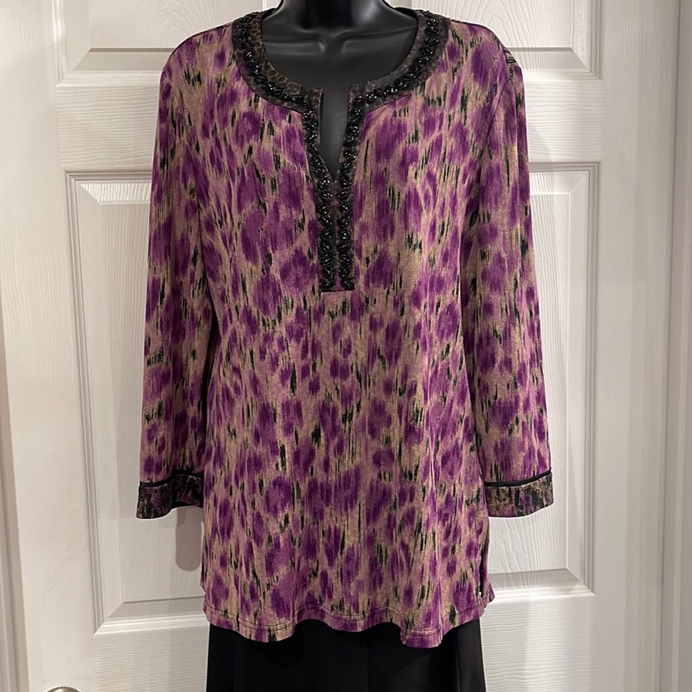 Peck & Peck Relaxed Top Size 16. Brown, black, and purple top.